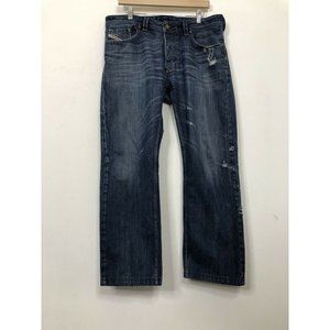 Diesel Industry Larkee Mens 34x29  Hemmed Blue Denim Jeans Straight Button Fly
